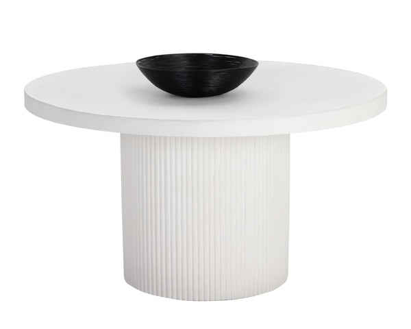 Sunpan Nicolette Dining Table – Contemporary Round Design with Unique Concrete Finish for Indoor and Outdoor Use White