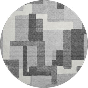 HomeRoots 8' Modern Gray Silver Ivory Abstract Geometric Round Rug - UV Protected, Washable & Durable Design 662432