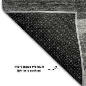HomeRoots 8' Modern Gray Silver Ivory Abstract Geometric Round Rug - UV Protected, Washable & Durable Design 662432