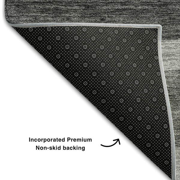 HomeRoots 8' Modern Gray Silver Ivory Abstract Geometric Round Rug - UV Protected, Washable & Durable Design 662432
