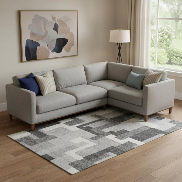 HomeRoots 8' X 10' Gray Silver Ivory Abstract Area Rug – Stylish, Washable, UV-Protected for High-Traffic Spaces 662433