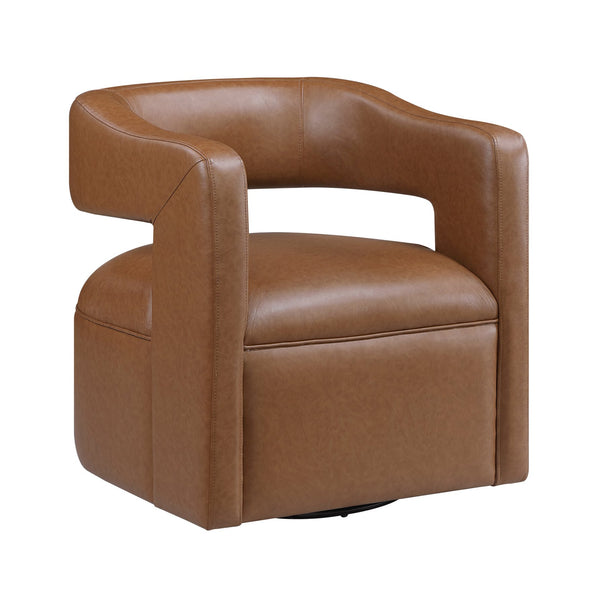 English Elm Modern Faux Leather Swivel Chair with Barrel Back Plush Foam Padding Pocket Coil Support 360° Base Camel 30 L x 29.5 W x 32.5 H B011P395594
