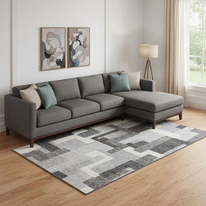 HomeRoots 10' X 14' Stylish Gray Silver Ivory Geometric Washable Area Rug - Durable, Stain-Resistant, UV Protected 662435