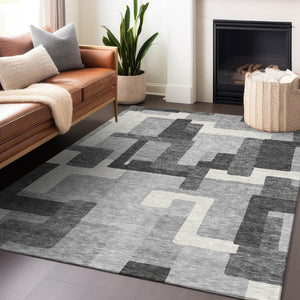 HomeRoots 10' X 14' Stylish Gray Silver Ivory Geometric Washable Area Rug - Durable, Stain-Resistant, UV Protected 662435