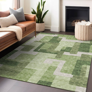 HomeRoots 5' X 8' Green and Ivory Abstract Geometric Area Rug - Washable, UV Protected, Stylish & Durable! 662437