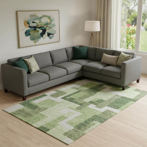 HomeRoots 8' X 10' Green and Ivory Abstract Geometric Washable Area Rug with Stain Resistance & UV Protection 662439