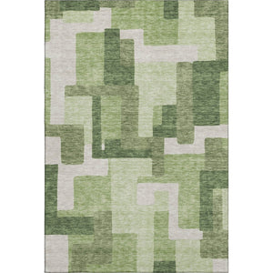 HomeRoots 9' X 12' Washable Green & Ivory Geometric Area Rug with UV Protection - Perfect for Modern Homes! 662440