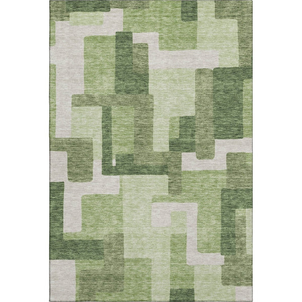 HomeRoots 9' X 12' Washable Green & Ivory Geometric Area Rug with UV Protection - Perfect for Modern Homes! 662440