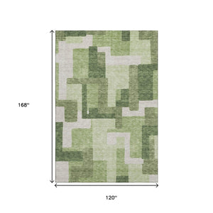 HomeRoots 10' Green & Ivory Abstract Geometric Area Rug – Washable, UV-Protected, Perfect for Busy Homes! 662441
