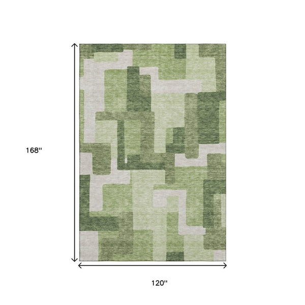 HomeRoots 10' Green & Ivory Abstract Geometric Area Rug – Washable, UV-Protected, Perfect for Busy Homes! 662441