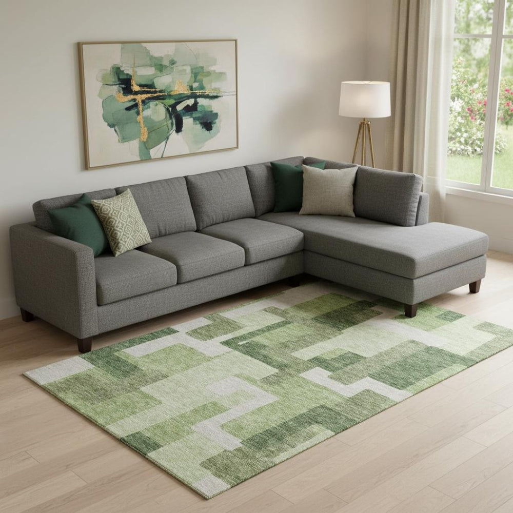 HomeRoots 10' Green & Ivory Abstract Geometric Area Rug – Washable, UV-Protected, Perfect for Busy Homes! 662441