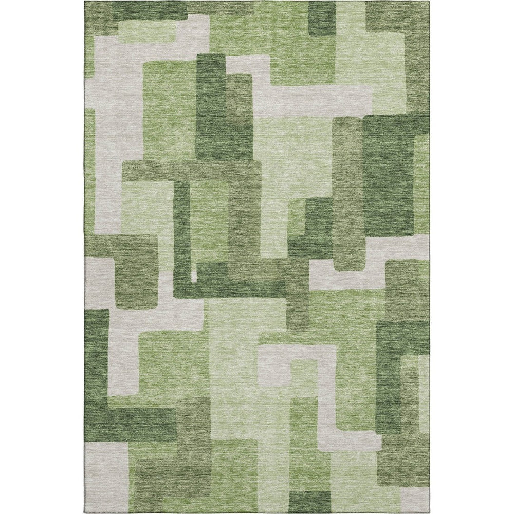 HomeRoots 10' Green & Ivory Abstract Geometric Area Rug – Washable, UV-Protected, Perfect for Busy Homes! 662441