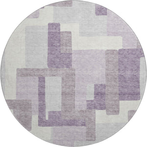 HomeRoots 8' Lavender and Ivory Abstract Round Rug - Washable, UV-Protected, Durable Design for Modern Homes 662444