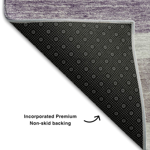 HomeRoots 8' Lavender and Ivory Abstract Round Rug - Washable, UV-Protected, Durable Design for Modern Homes 662444