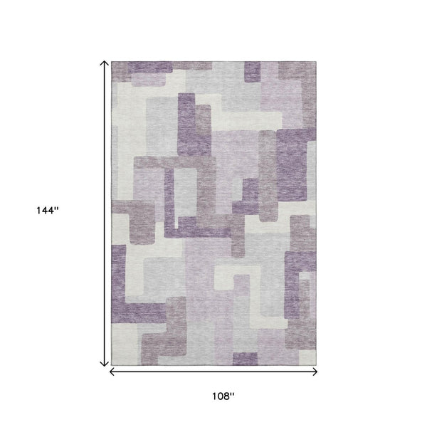 HomeRoots 9' X 12' Stylish Lavender & Ivory Geometric Area Rug - Washable, UV Protected, Ideal for Busy Homes 662446