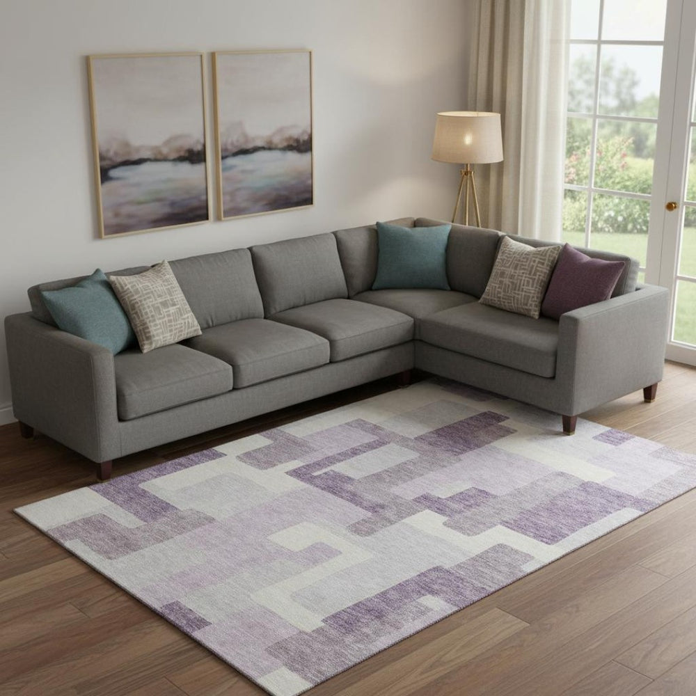 HomeRoots 9' X 12' Stylish Lavender & Ivory Geometric Area Rug - Washable, UV Protected, Ideal for Busy Homes 662446