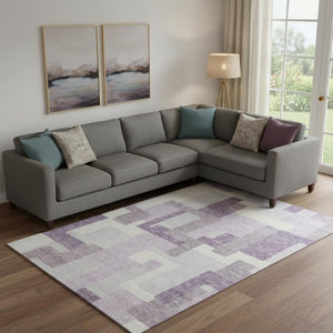 HomeRoots 9' X 12' Stylish Lavender & Ivory Geometric Area Rug - Washable, UV Protected, Ideal for Busy Homes 662446