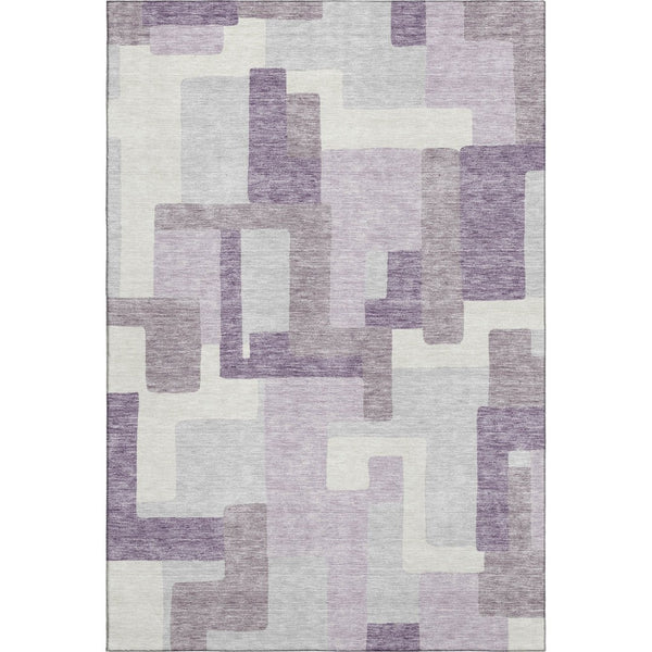 HomeRoots 9' X 12' Stylish Lavender & Ivory Geometric Area Rug - Washable, UV Protected, Ideal for Busy Homes 662446
