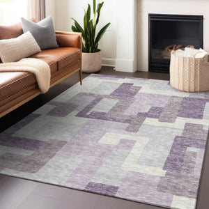 HomeRoots 10' X 14' Lavender & Ivory Abstract Geometric Area Rug - Washable, UV-Protected, Stylish & Durable! 662447