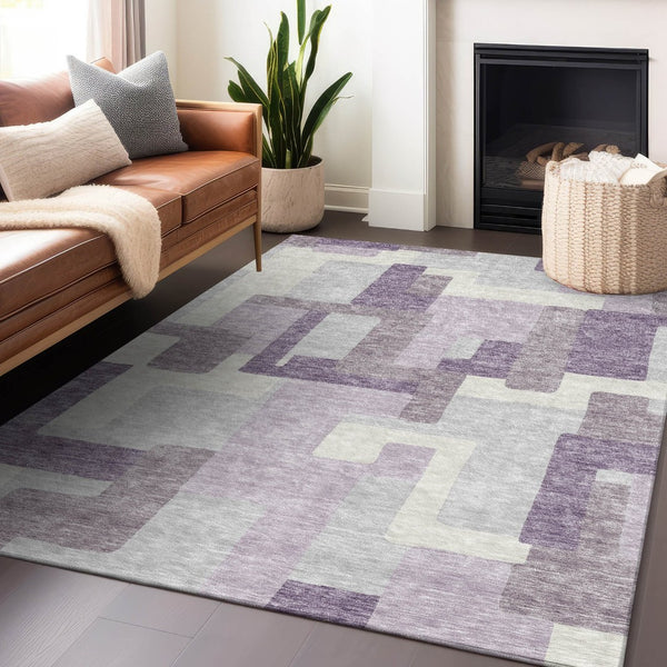 HomeRoots 10' X 14' Lavender & Ivory Abstract Geometric Area Rug - Washable, UV-Protected, Stylish & Durable! 662447