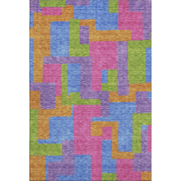 HomeRoots 5' X 8' Vibrant Purple, Pink & Green Abstract Geometric Area Rug – Washable, UV Protected & Durable! 662449