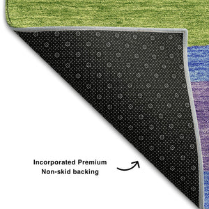 HomeRoots 5' X 8' Vibrant Purple, Pink & Green Abstract Geometric Area Rug – Washable, UV Protected & Durable! 662449