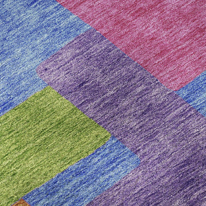 HomeRoots 5' X 8' Vibrant Purple, Pink & Green Abstract Geometric Area Rug – Washable, UV Protected & Durable! 662449