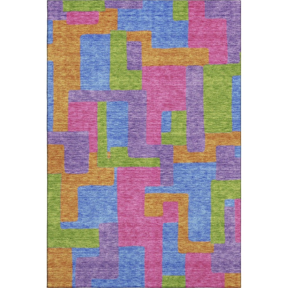 HomeRoots 8' X 10' Vibrant Geometric Area Rug in Purple, Pink & Green - Washable, UV-Protected & Stain-Resistant 662451