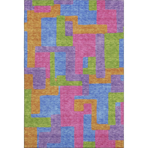 HomeRoots 8' X 10' Vibrant Geometric Area Rug in Purple, Pink & Green - Washable, UV-Protected & Stain-Resistant 662451