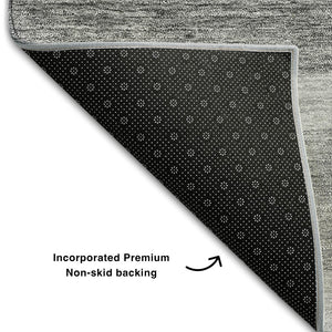 HomeRoots 8' Silver and Gray Abstract Geometric Round Rug - Washable, UV-Protected, Soft, Durable Design 662456