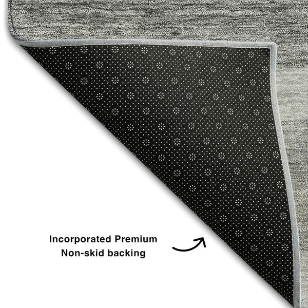 HomeRoots 8' Silver and Gray Abstract Geometric Round Rug - Washable, UV-Protected, Soft, Durable Design 662456