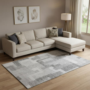HomeRoots 8' X 10' Stylish Silver & Gray Geometric Area Rug - Washable, UV Protected & Perfect for Any Space 662457