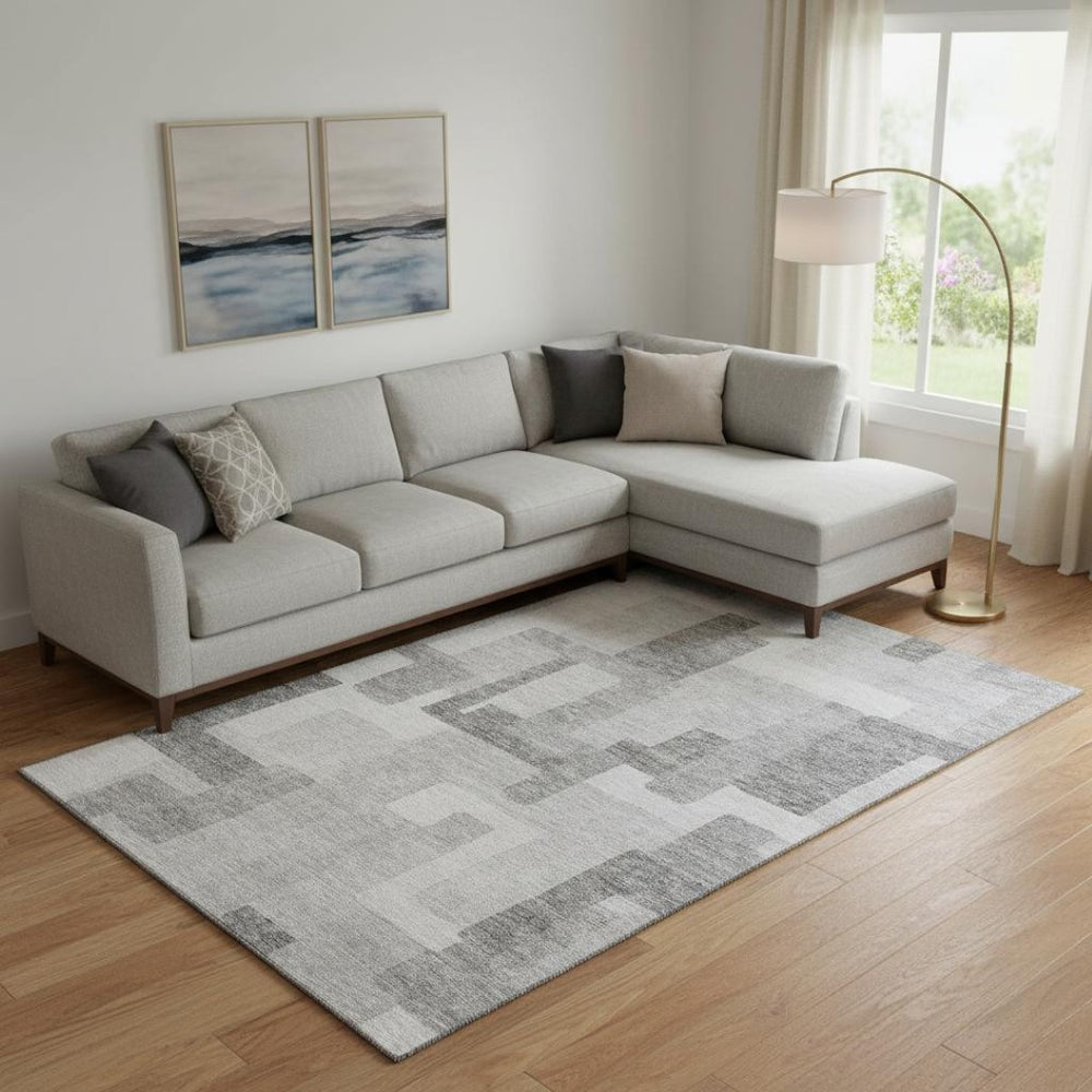 HomeRoots 10' Modern Silver and Gray Abstract Geometric Washable Area Rug with UV Protection for Every Home 662459