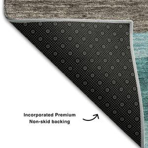 HomeRoots 8' Teal Taupe and Beige Abstract Geometric Round Rug – Washable, UV-Protected, Perfect for Families 662462