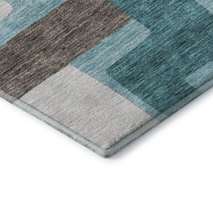 HomeRoots 8' Teal Taupe and Beige Abstract Geometric Round Rug – Washable, UV-Protected, Perfect for Families 662462