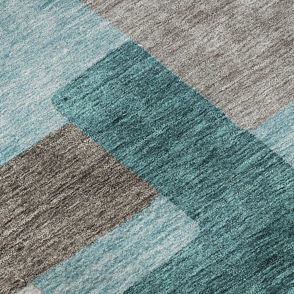 HomeRoots 8' Teal Taupe and Beige Abstract Geometric Round Rug – Washable, UV-Protected, Perfect for Families 662462