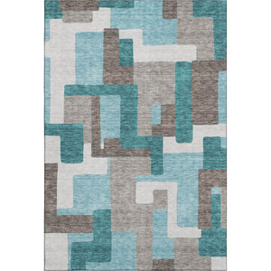 HomeRoots 9' X 12' Teal Taupe Beige Abstract Geometric Washable Area Rug - Durable, UV Protected & Stylish! 662464
