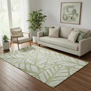 HomeRoots 5' X 8' Elegant Artichoke Green & Beige Floral Washable Area Rug with UV Protection & Durability 662467
