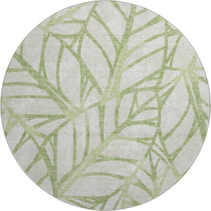 HomeRoots 8' Artichoke Green & Beige Floral Round Rug - Washable, UV Protected, Durable & Stylish Home Accent 662468