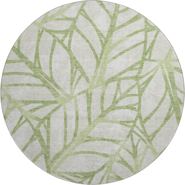 HomeRoots 8' Artichoke Green & Beige Floral Round Rug - Washable, UV Protected, Durable & Stylish Home Accent 662468