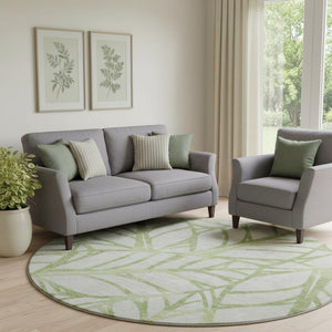 HomeRoots 8' Artichoke Green & Beige Floral Round Rug - Washable, UV Protected, Durable & Stylish Home Accent 662468