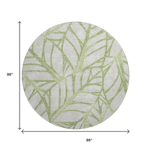 HomeRoots 8' Artichoke Green & Beige Floral Round Rug - Washable, UV Protected, Durable & Stylish Home Accent 662468