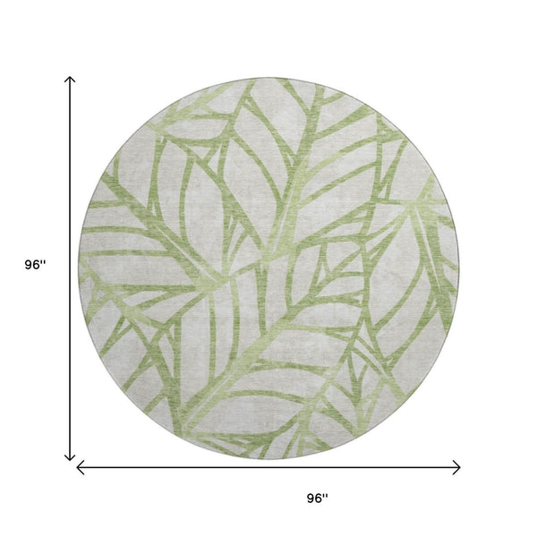 HomeRoots 8' Artichoke Green & Beige Floral Round Rug - Washable, UV Protected, Durable & Stylish Home Accent 662468