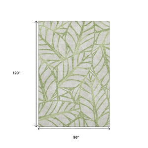 HomeRoots 8' X 10' Artichoke Green & Beige Floral Area Rug - Washable, UV Protected, Durable for High Traffic Areas 662469
