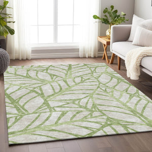 HomeRoots 8' X 10' Artichoke Green & Beige Floral Area Rug - Washable, UV Protected, Durable for High Traffic Areas 662469