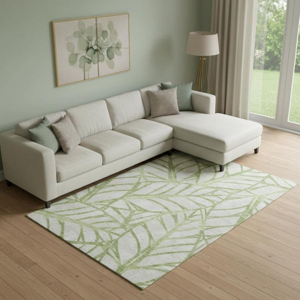 HomeRoots 8' X 10' Artichoke Green & Beige Floral Area Rug - Washable, UV Protected, Durable for High Traffic Areas 662469
