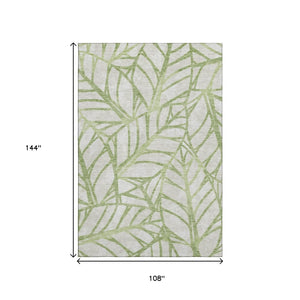 HomeRoots 9' X 12' Artichoke Green Floral Area Rug – Washable, UV Protected, Stain Resistant for Busy Homes 662470