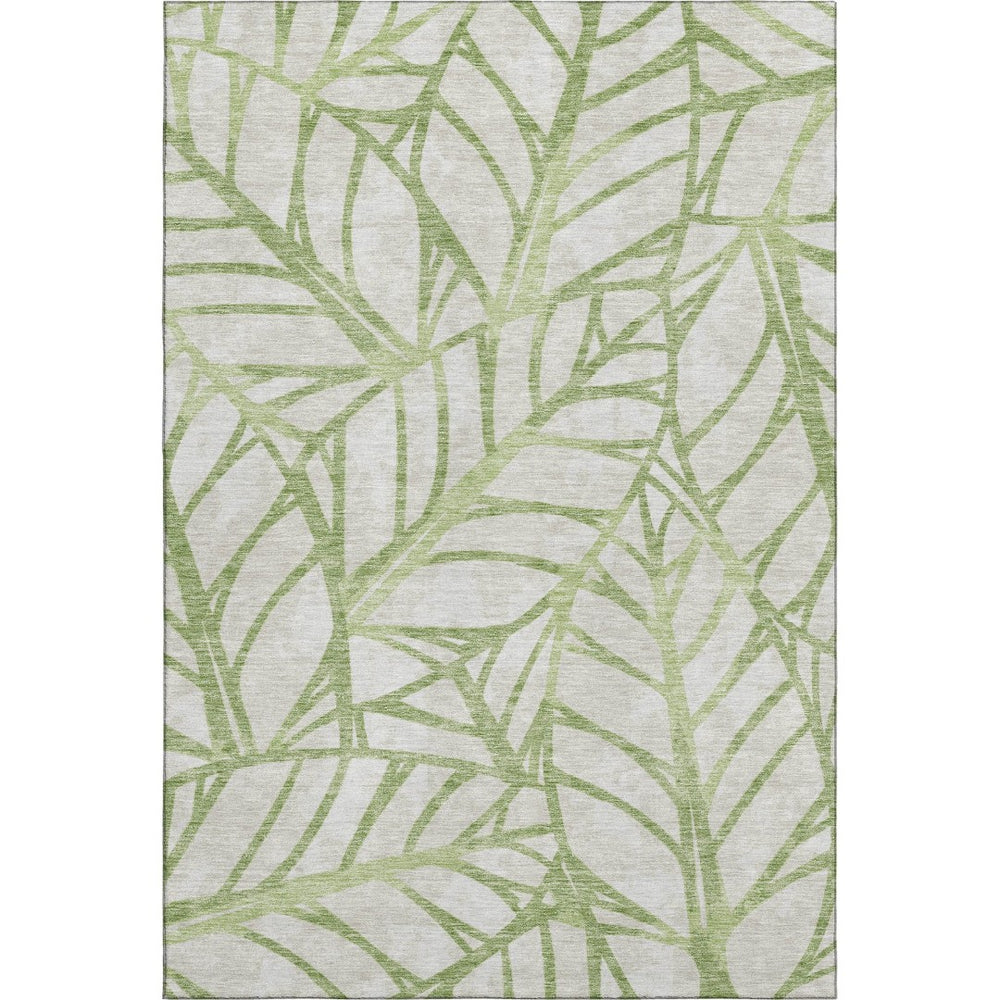 HomeRoots 9' X 12' Artichoke Green Floral Area Rug – Washable, UV Protected, Stain Resistant for Busy Homes 662470