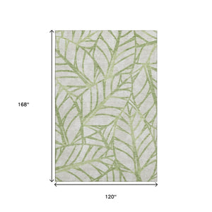 HomeRoots 10' X 14' Artichoke Green Floral Washable Area Rug - UV Protected, Stain Resistant, Family Friendly 662471