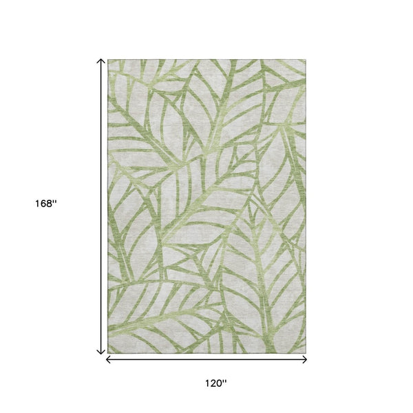 HomeRoots 10' X 14' Artichoke Green Floral Washable Area Rug - UV Protected, Stain Resistant, Family Friendly 662471